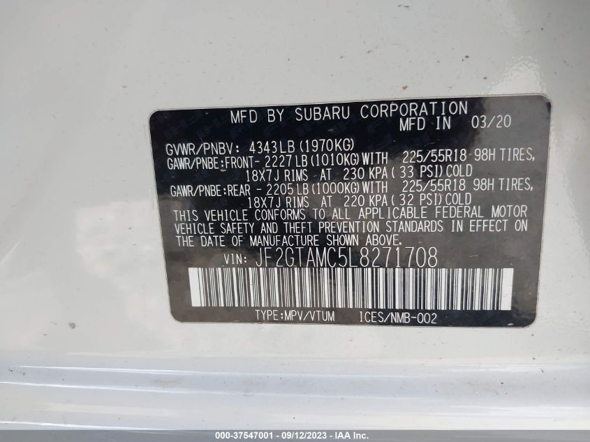 2020 SUBARU CROSSTREK LIMITED - JF2GTAMC5L8271708