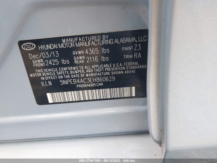 2014 HYUNDAI SONATA GLS - 5NPEB4AC3EH860629