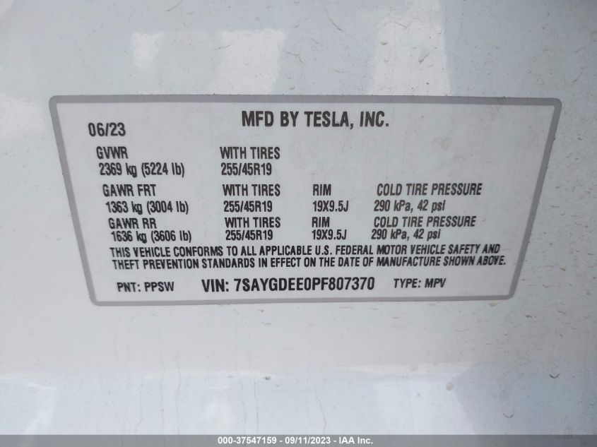 2023 TESLA MODEL Y LONG RANGE - 7SAYGDEE0PF807370