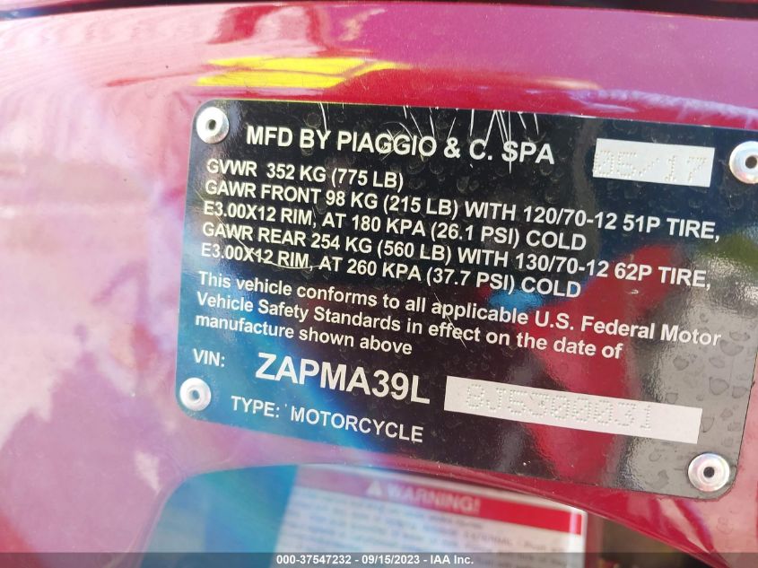 2018 VESPA PIAGGIO - ZAPMA39L8J5300031