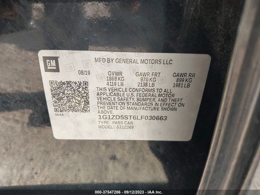2020 CHEVROLET MALIBU LT - 1G1ZD5ST6LF030663