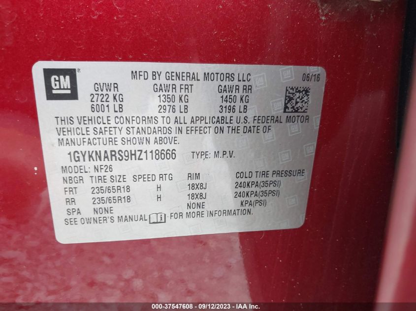 2017 CADILLAC XT5 - 1GYKNARS9HZ118666