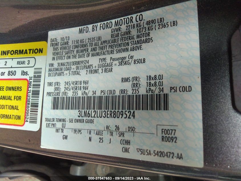 2014 LINCOLN MKZ HYBRID - 3LN6L2LU3ER809524