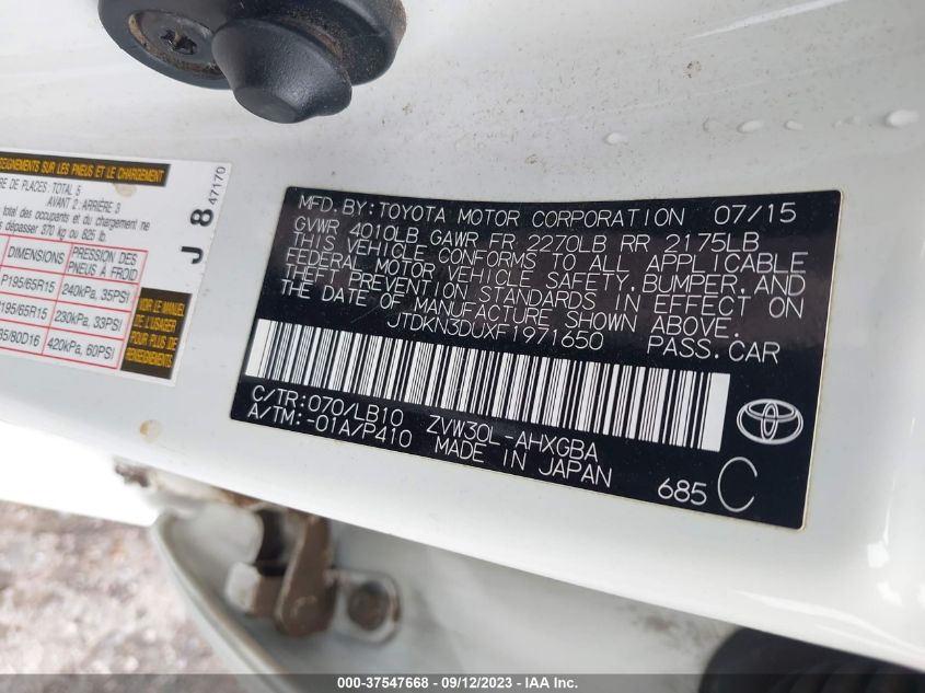 2015 TOYOTA PRIUS FOUR - JTDKN3DUXF1971650