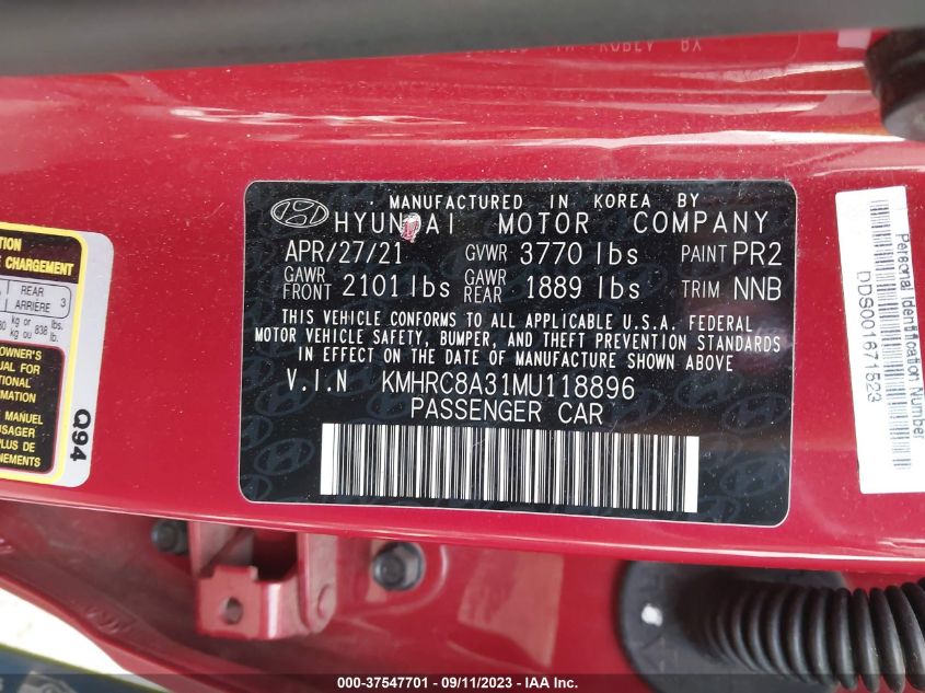 2021 HYUNDAI VENUE SEL - KMHRC8A31MU118896