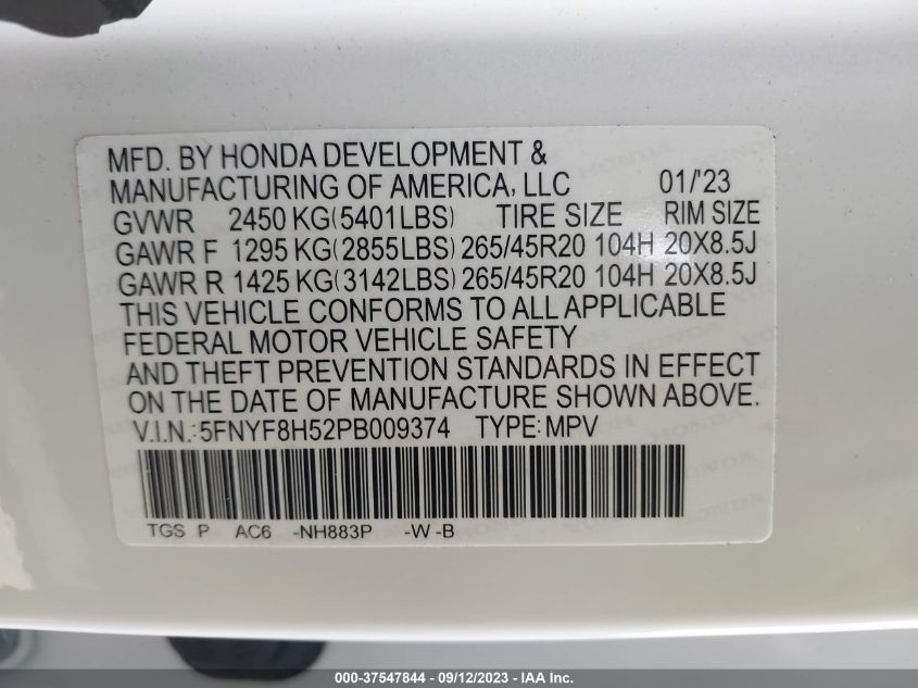 2023 HONDA PASSPORT EX-L - 5FNYF8H52PB009374