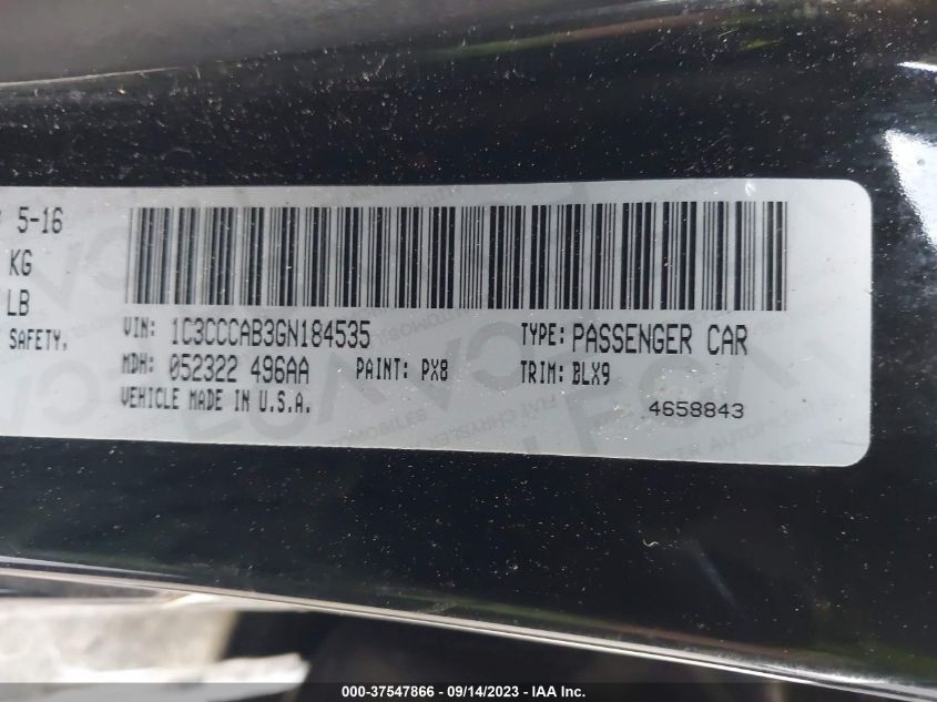 2016 CHRYSLER 200 LIMITED PLATINUM - 1C3CCCAB3GN184535