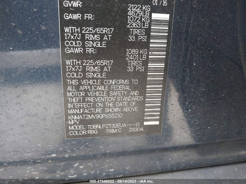 2016 NISSAN ROGUE S/SL/SV - KNMAT2MV9GP655210