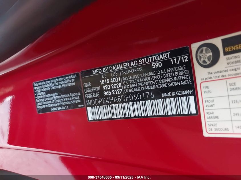 2013 MERCEDES-BENZ SLK-CLASS SLK 250 WDDPK4HA8DF060176