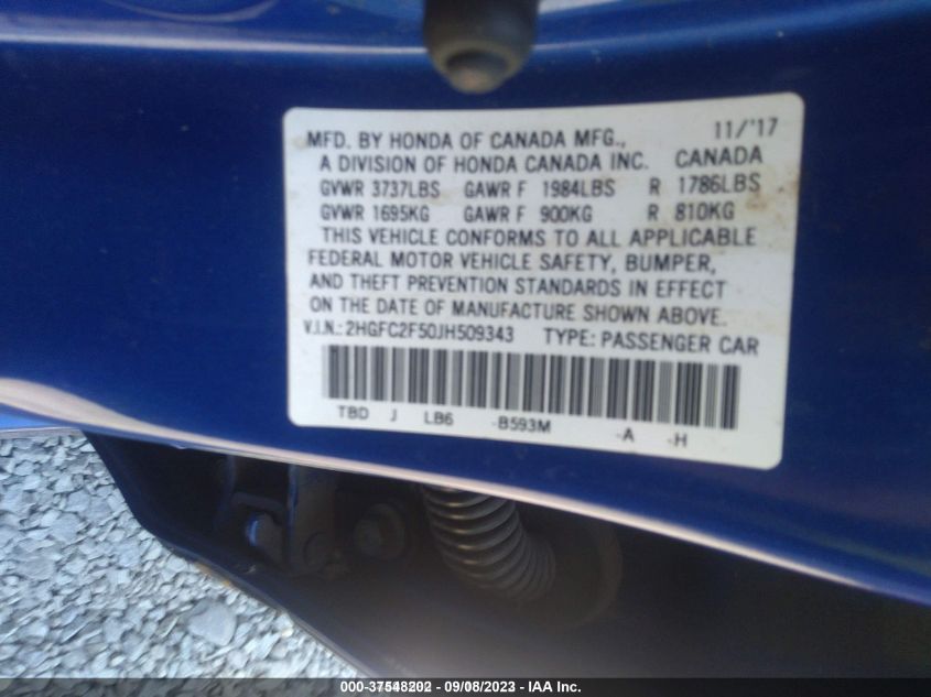 2018 HONDA CIVIC LX - 2HGFC2F50JH509343