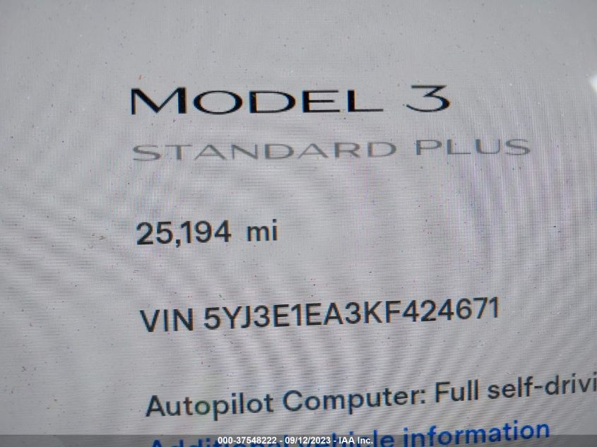 2019 TESLA MODEL 3 RANGE - 5YJ3E1EA3KF424671