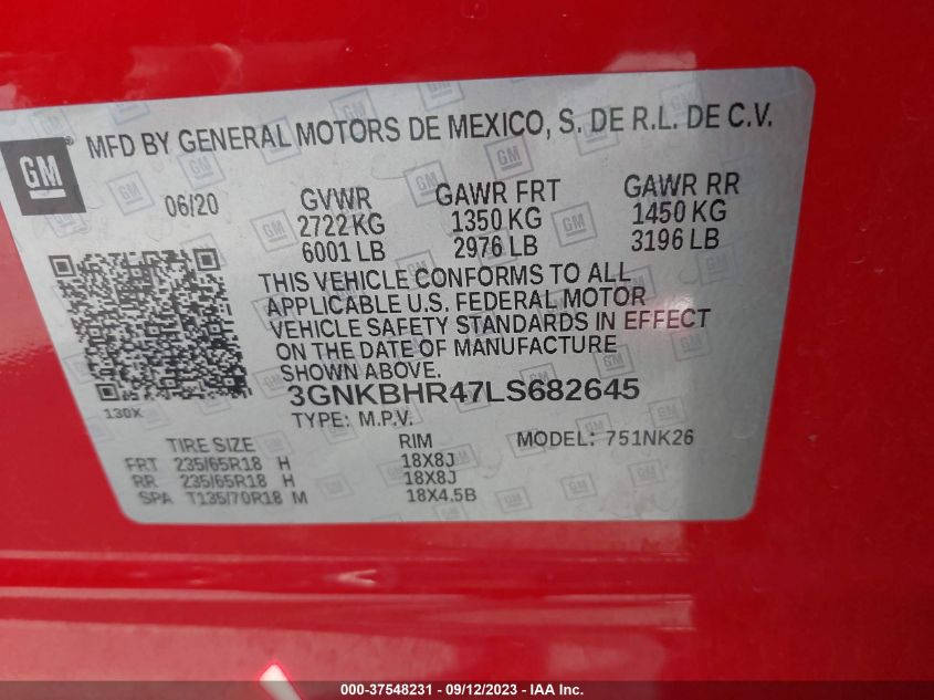 2020 CHEVROLET BLAZER LT - 3GNKBHR47LS682645