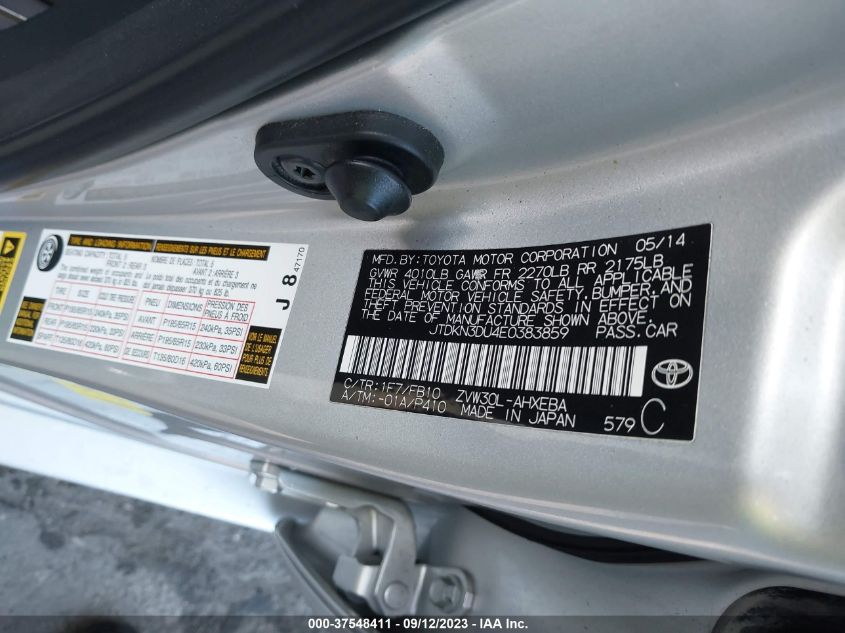 2014 TOYOTA PRIUS FOUR/FIVE/THREE/ONE/TWO - JTDKN3DU4E0383859