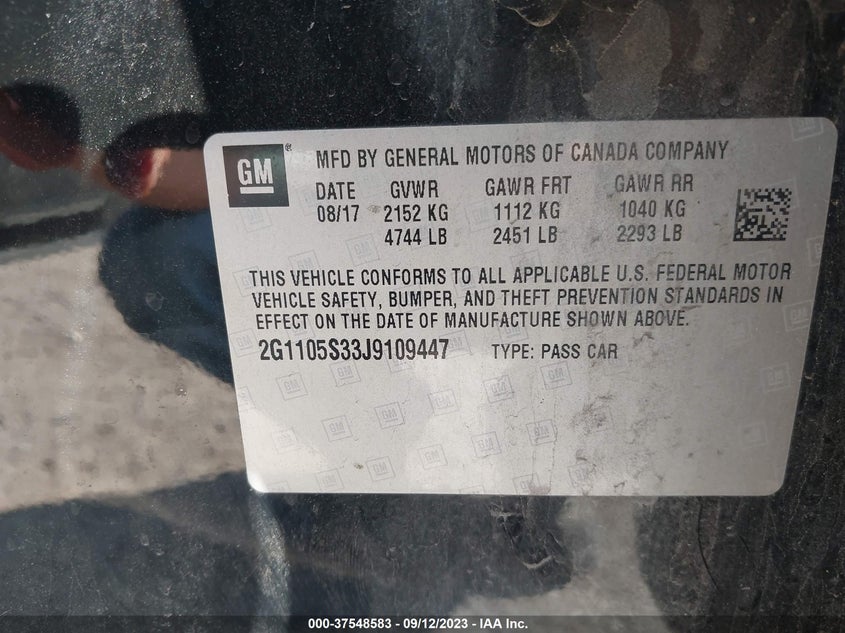 VIN 2G1105S33J9109447 2018 CHEVROLET IMPALA LT