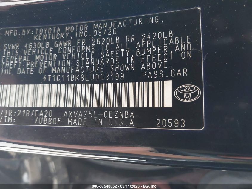 4T1C11BK8LU003199 Toyota Camry LE 9