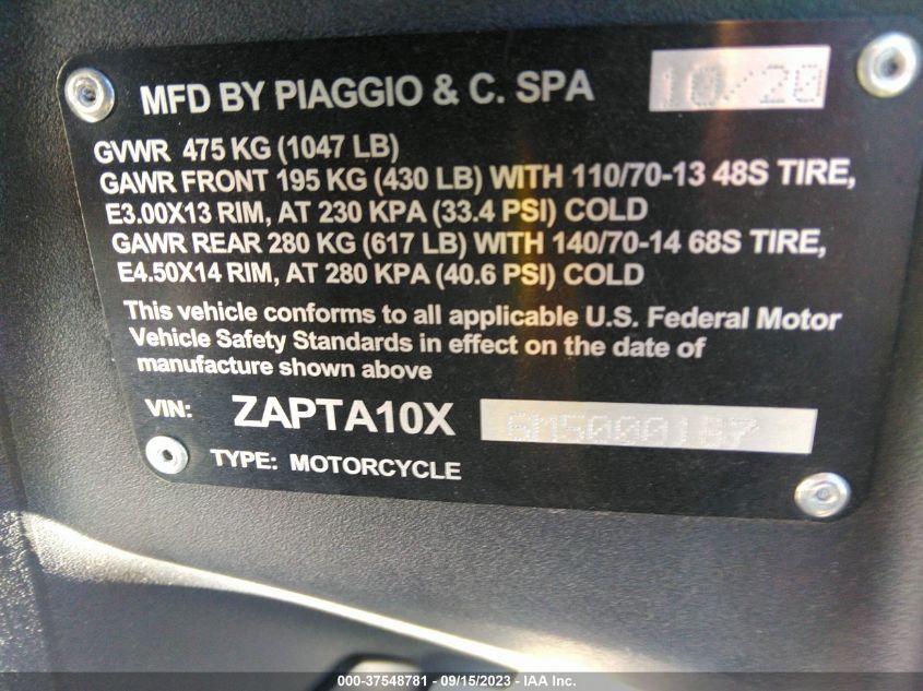 2021 PIAGGIO MP3 500 - ZAPTA10X6M5000167