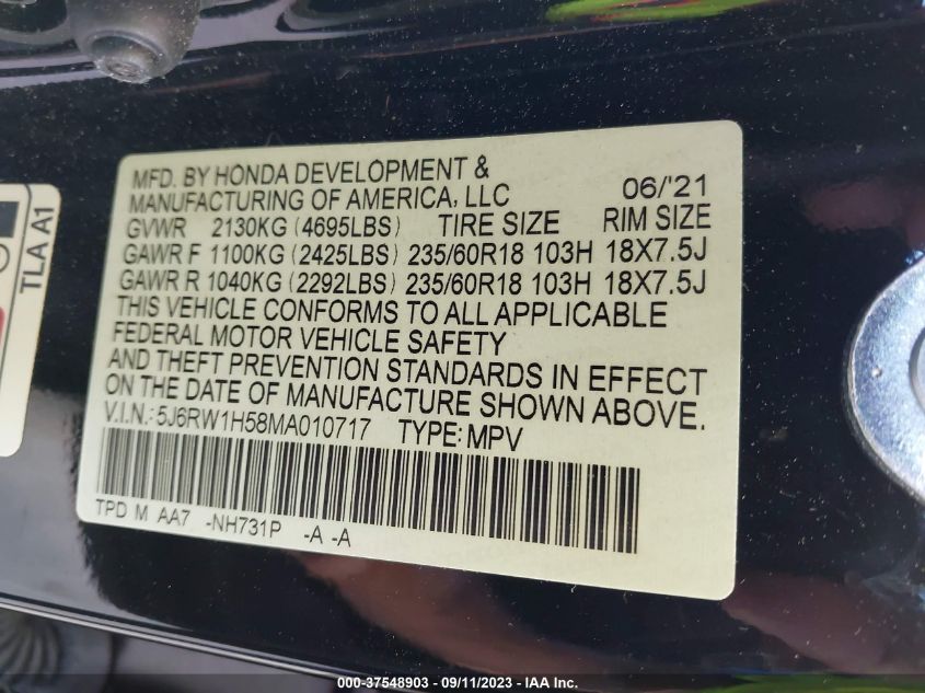 2021 HONDA CR-V EX - 5J6RW1H58MA010717