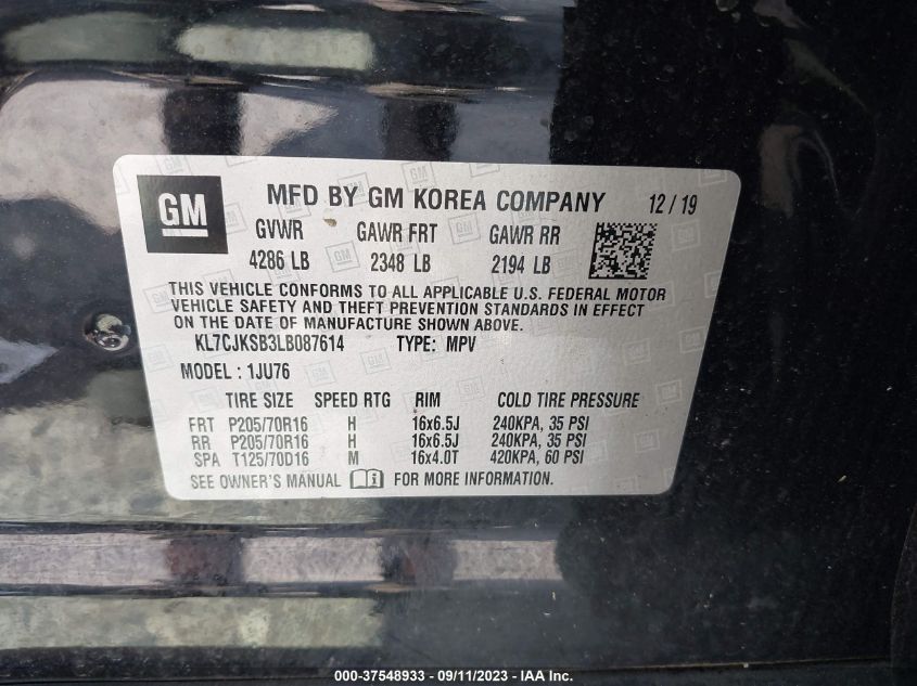 2020 CHEVROLET TRAX LS - KL7CJKSB3LB087614