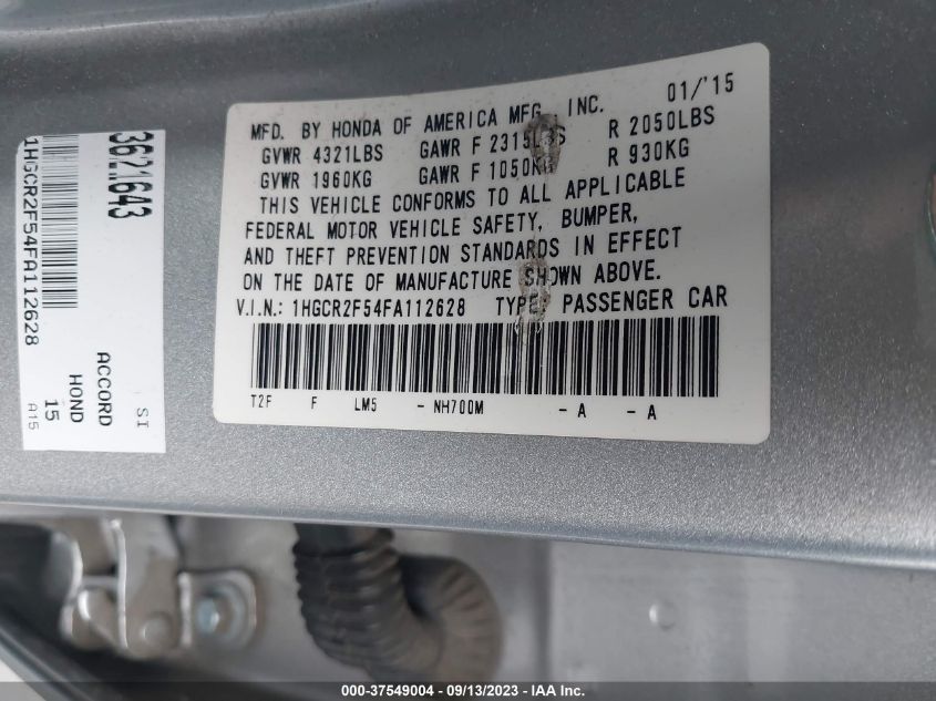 2015 HONDA ACCORD SEDAN SPORT - 1HGCR2F54FA112628