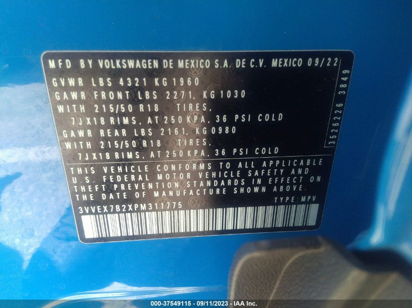 2023 VOLKSWAGEN TAOS SE - 3VVEX7B2XPM311775