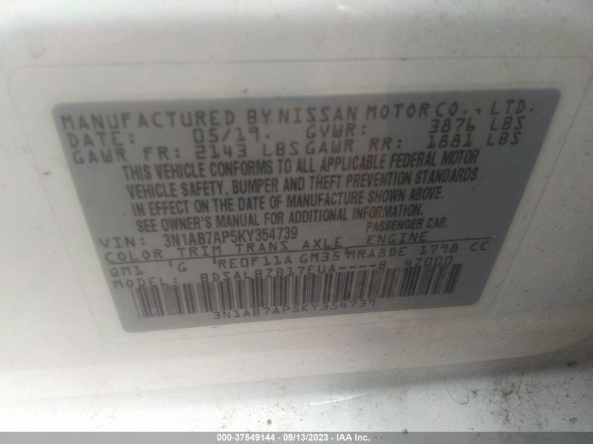 2019 NISSAN SENTRA S - 3N1AB7AP5KY354739