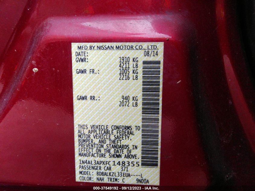 2015 NISSAN ALTIMA 2.5 SV - 1N4AL3APXFC148355