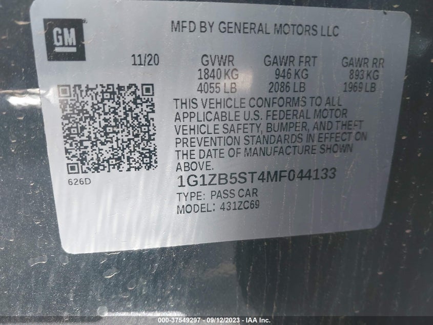 VIN 1G1ZB5ST4MF044133 2021 CHEVROLET MALIBU LS