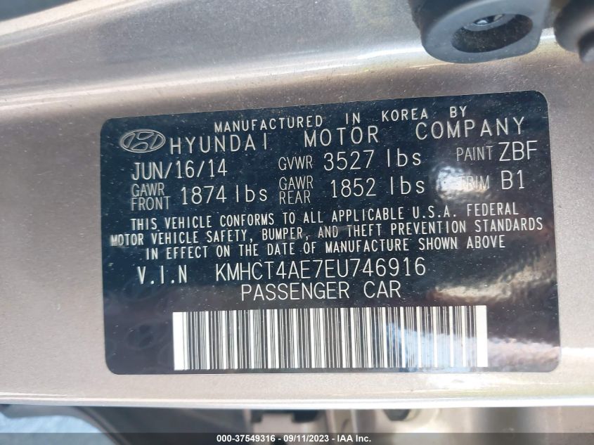 2014 HYUNDAI ACCENT GLS - KMHCT4AE7EU746916