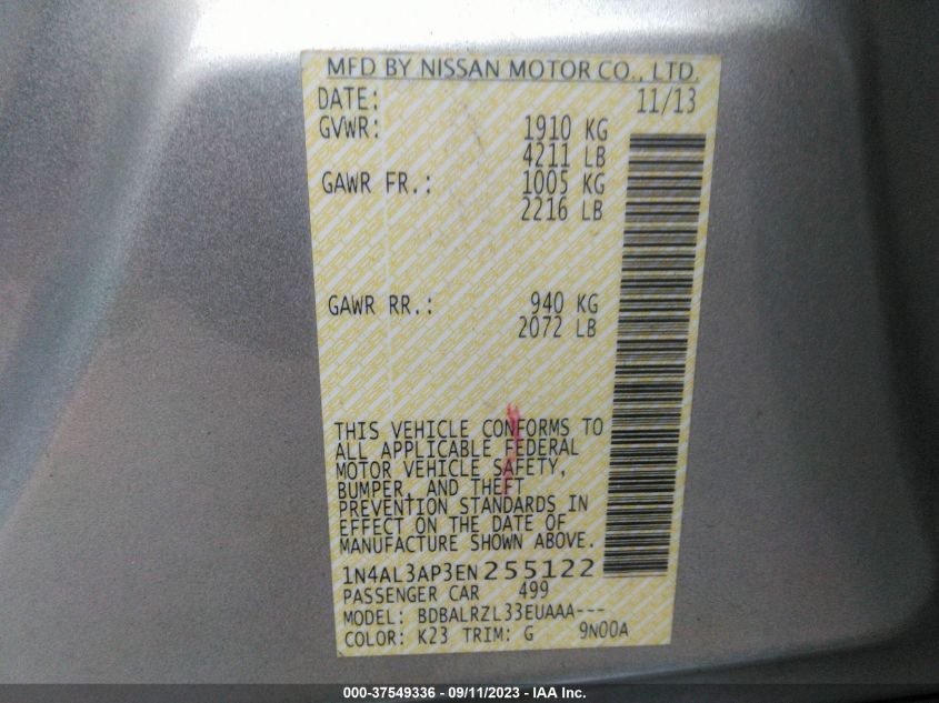 2014 NISSAN ALTIMA 2.5/S/SV/SL - 1N4AL3AP3EN255122