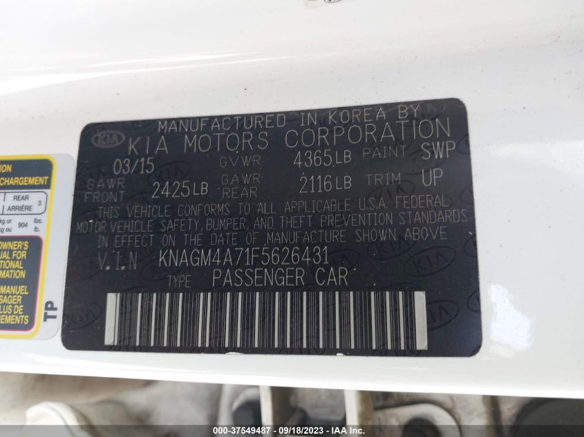 2015 KIA OPTIMA LX - KNAGM4A71F5626431