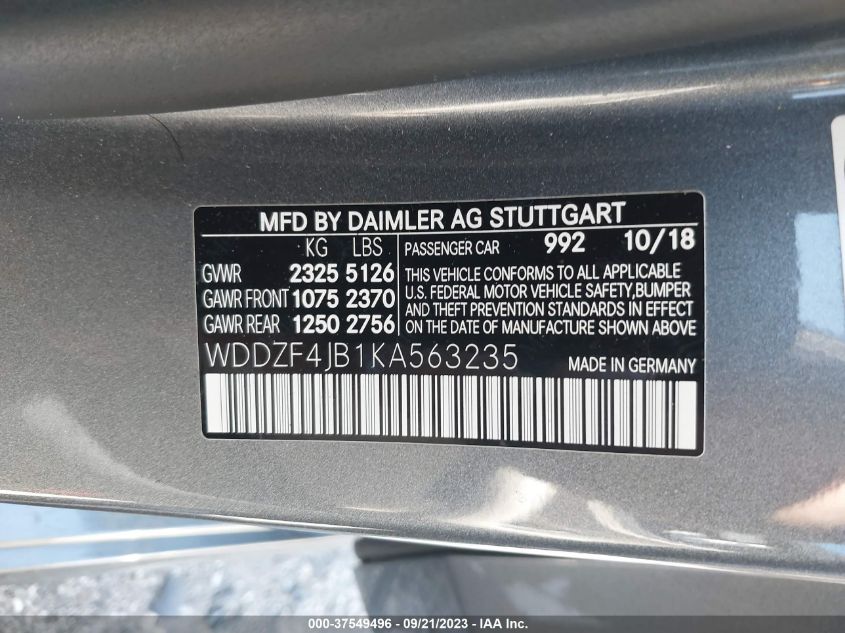 WDDZF4JB1KA563235 2019 MERCEDES-BENZ E-CLASS, photo no. 9