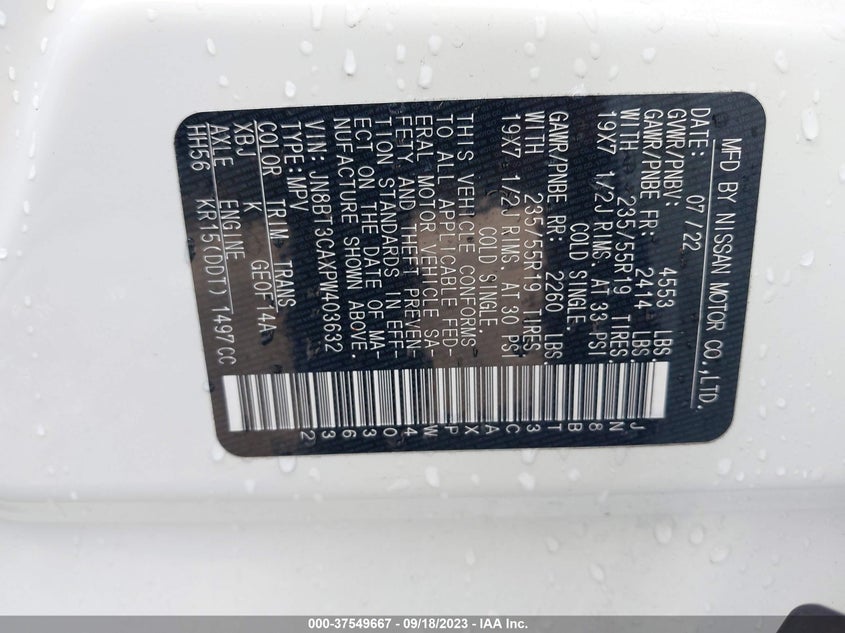 VIN JN8BT3CAXPW403632 2023 NISSAN ROGUE SL