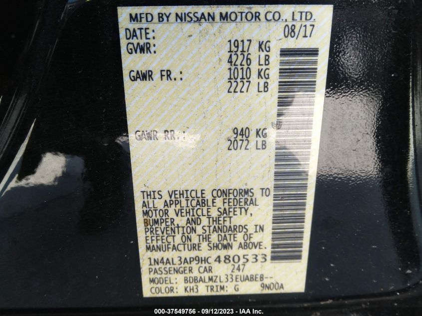2017 NISSAN ALTIMA 2.5 SV - 1N4AL3AP9HC480533