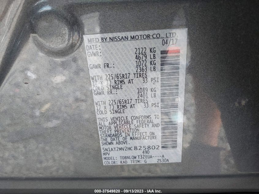 2017 NISSAN ROGUE SV - 5N1AT2MV2HC825802
