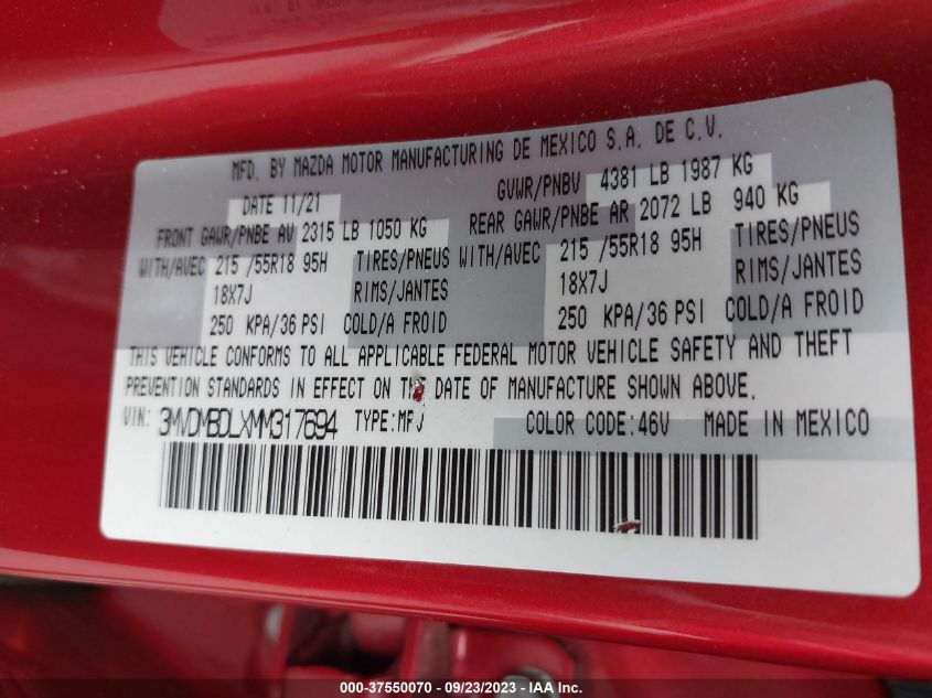 VIN 3MVDMBDLXMM317694 2021 MAZDA CX-30 PREMIUM