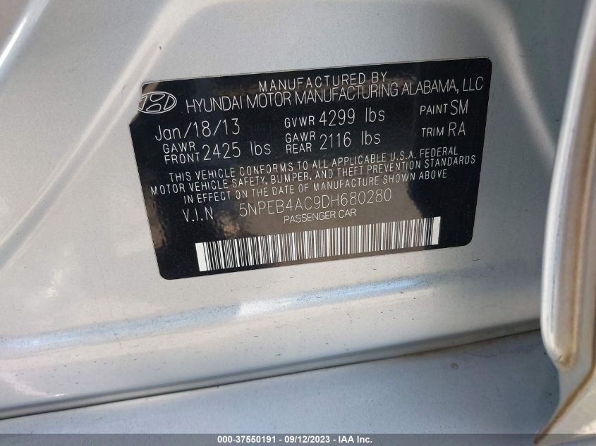 2013 HYUNDAI SONATA GLS PZEV - 5NPEB4AC9DH680280