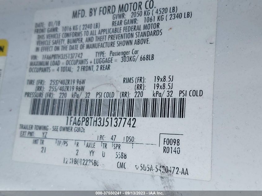 2018 FORD MUSTANG - 1FA6P8TH3J5137742