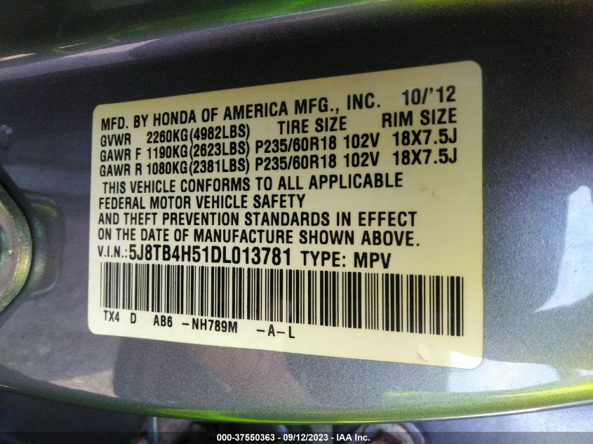 2013 ACURA RDX TECH PKG - 5J8TB4H51DL013781