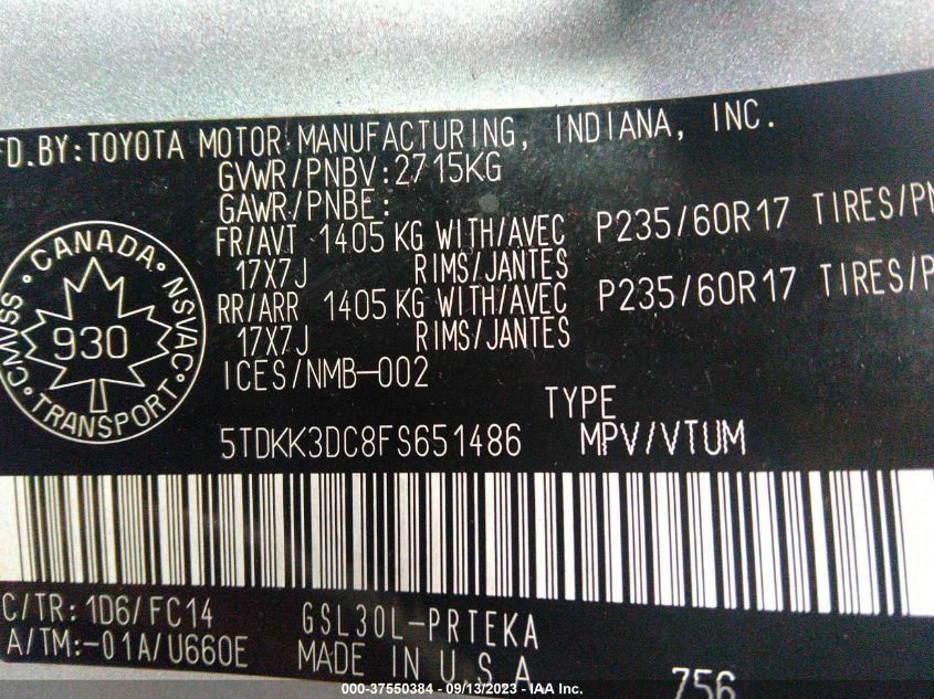 2015 TOYOTA SIENNA LE - 5TDKK3DC8FS651486