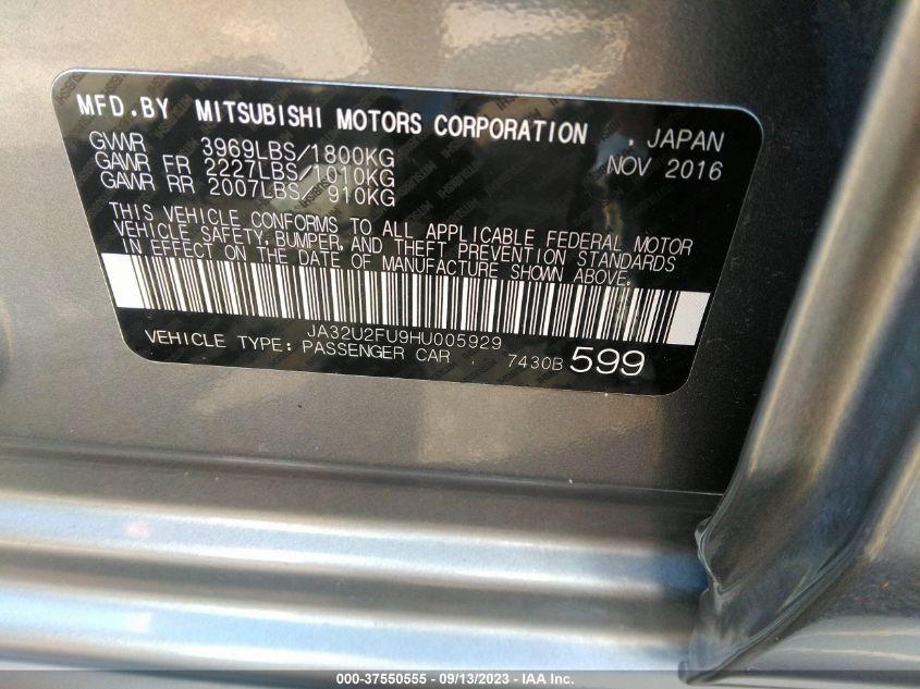 2017 MITSUBISHI LANCER ES/LE - JA32U2FU9HU005929