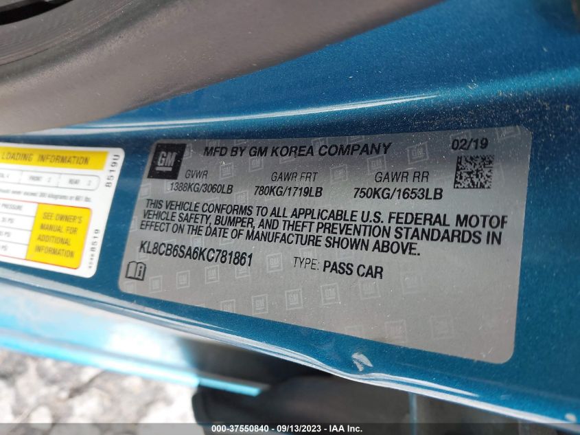 2019 CHEVROLET SPARK LS - KL8CB6SA6KC781861