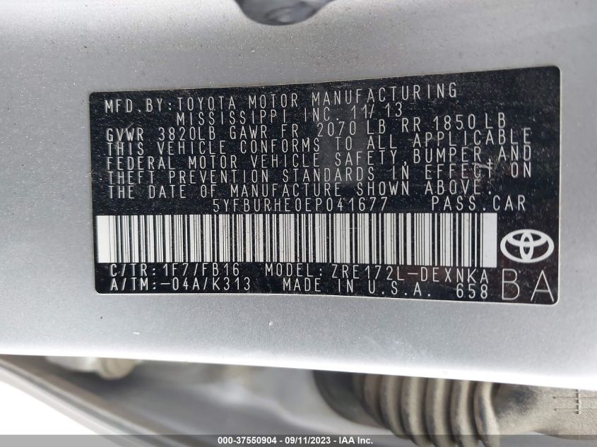 2014 TOYOTA COROLLA L/LE/S/S PLUS/LE PLUS - 5YFBURHE0EP041677
