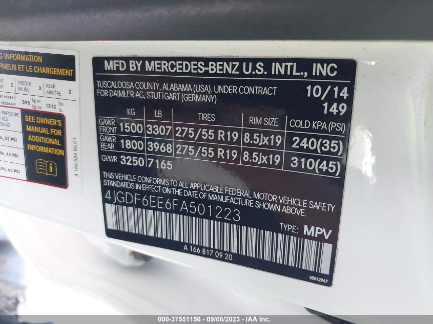 2015 MERCEDES-BENZ GL-CLASS GL 450 4JGDF6EE6FA501223