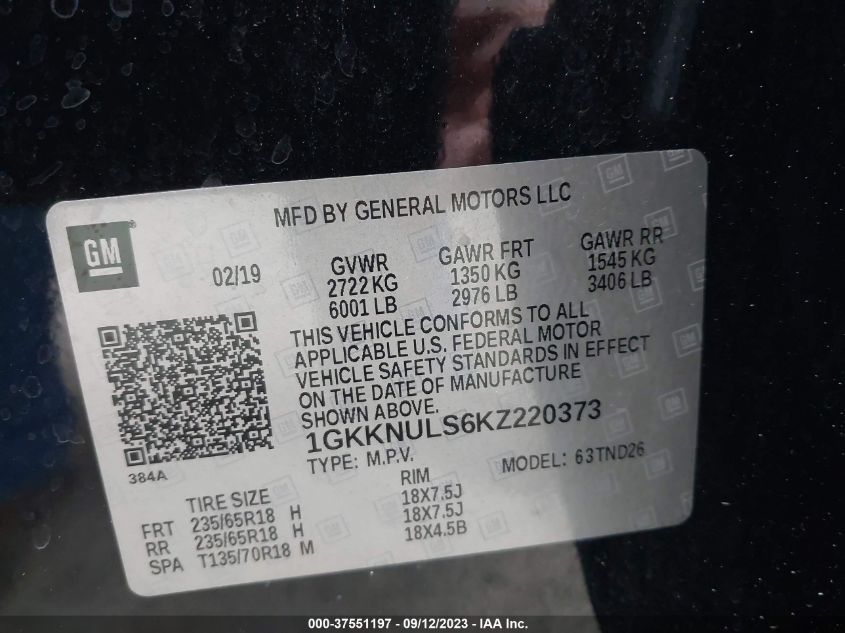 2019 GMC ACADIA SLT - 1GKKNULS6KZ220373