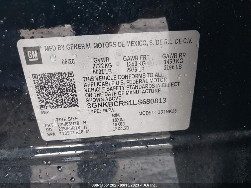 2020 CHEVROLET BLAZER LT - 3GNKBCRS1LS631630