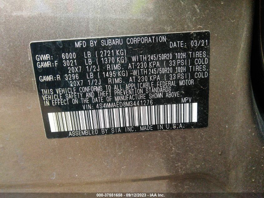 2021 SUBARU ASCENT PREMIUM - 4S4WMAED8M3441276