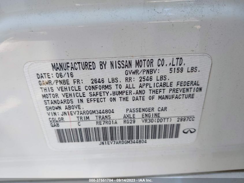 2016 INFINITI Q50 3.0T PREMIUM - JN1EV7AR0GM344804