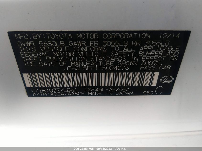 2015 LEXUS LS 460 - JTHCL5EF1F5024073