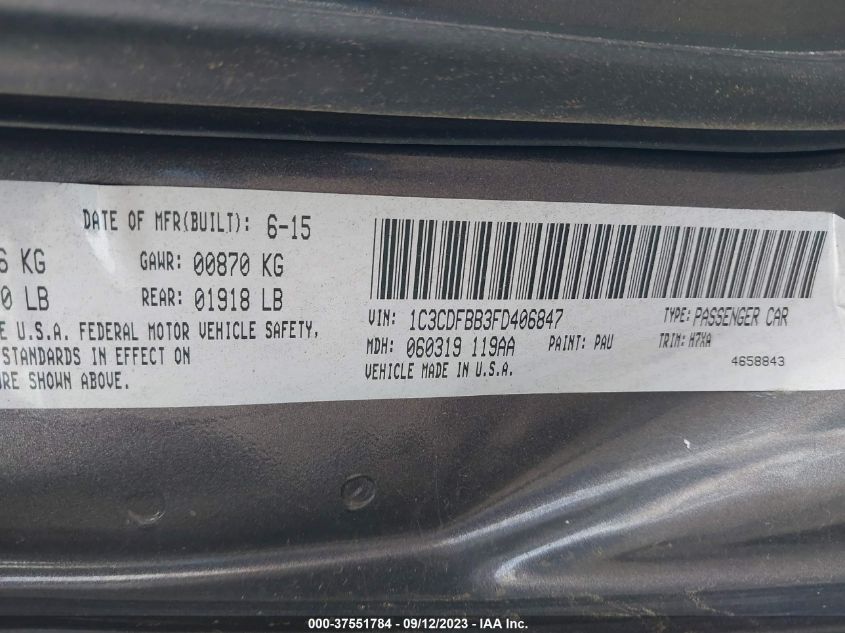 2015 DODGE DART SXT - 1C3CDFBB3FD406847