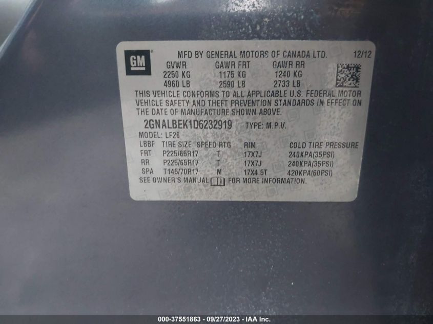 2013 CHEVROLET EQUINOX LS - 2GNALBEK1D6232919